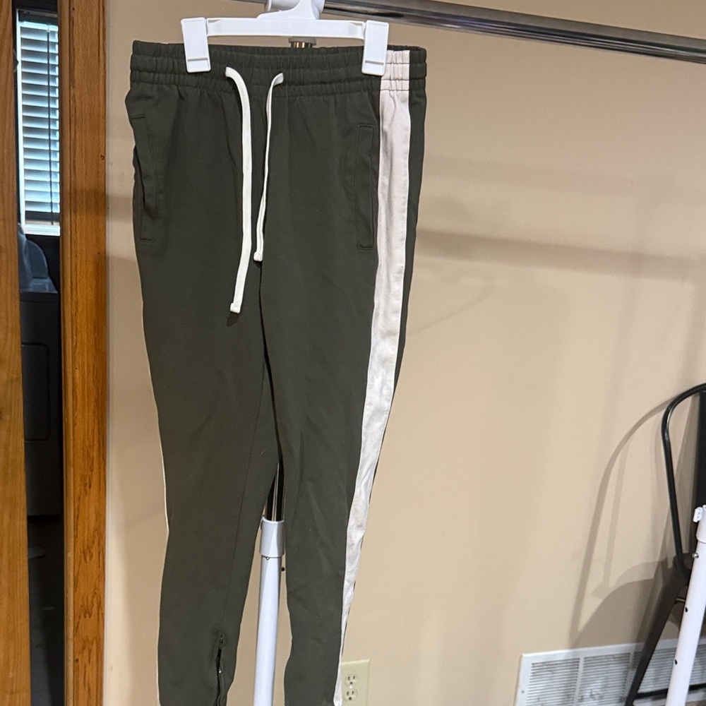 Olive Green Joggers with White Stripe